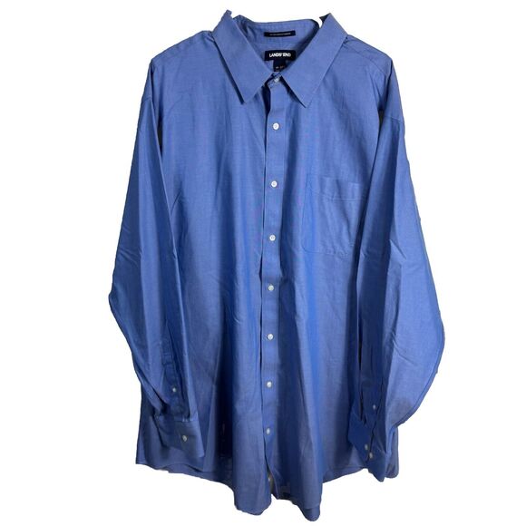 LANDS END LONG‎ SLEEVE SHIRT BLUE SUPIMA NO IRON OXFORD 19-37 T TRADITIONAL FIT - Picture 1 of 5